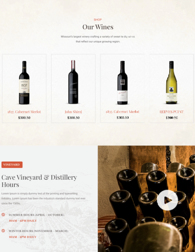 Winery product and tasting pages