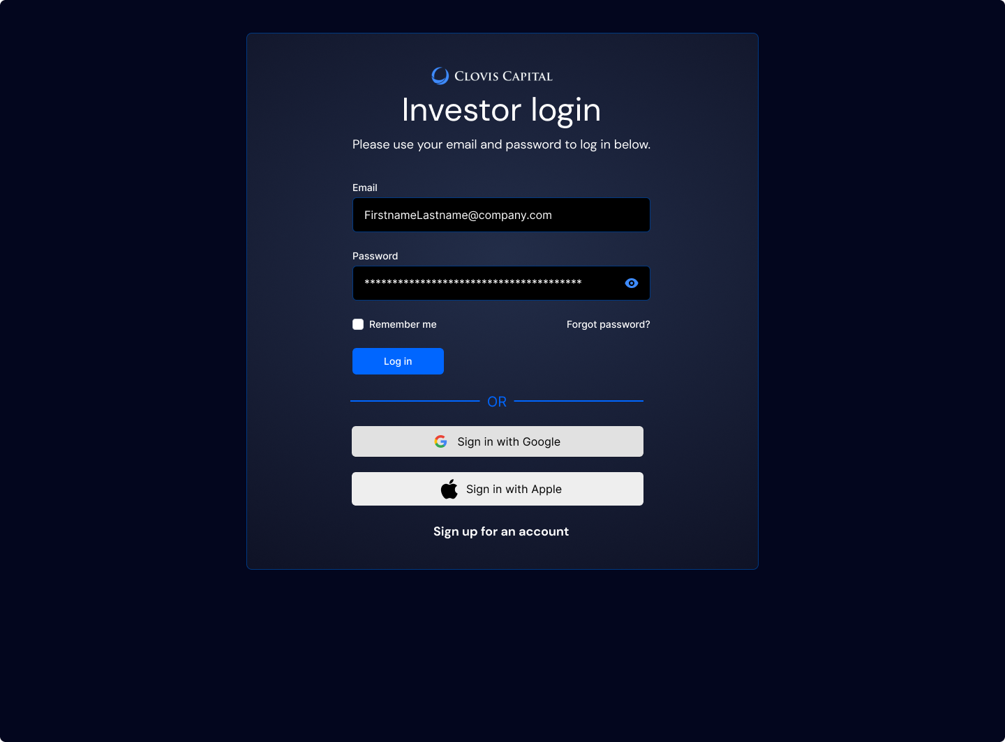 Login page