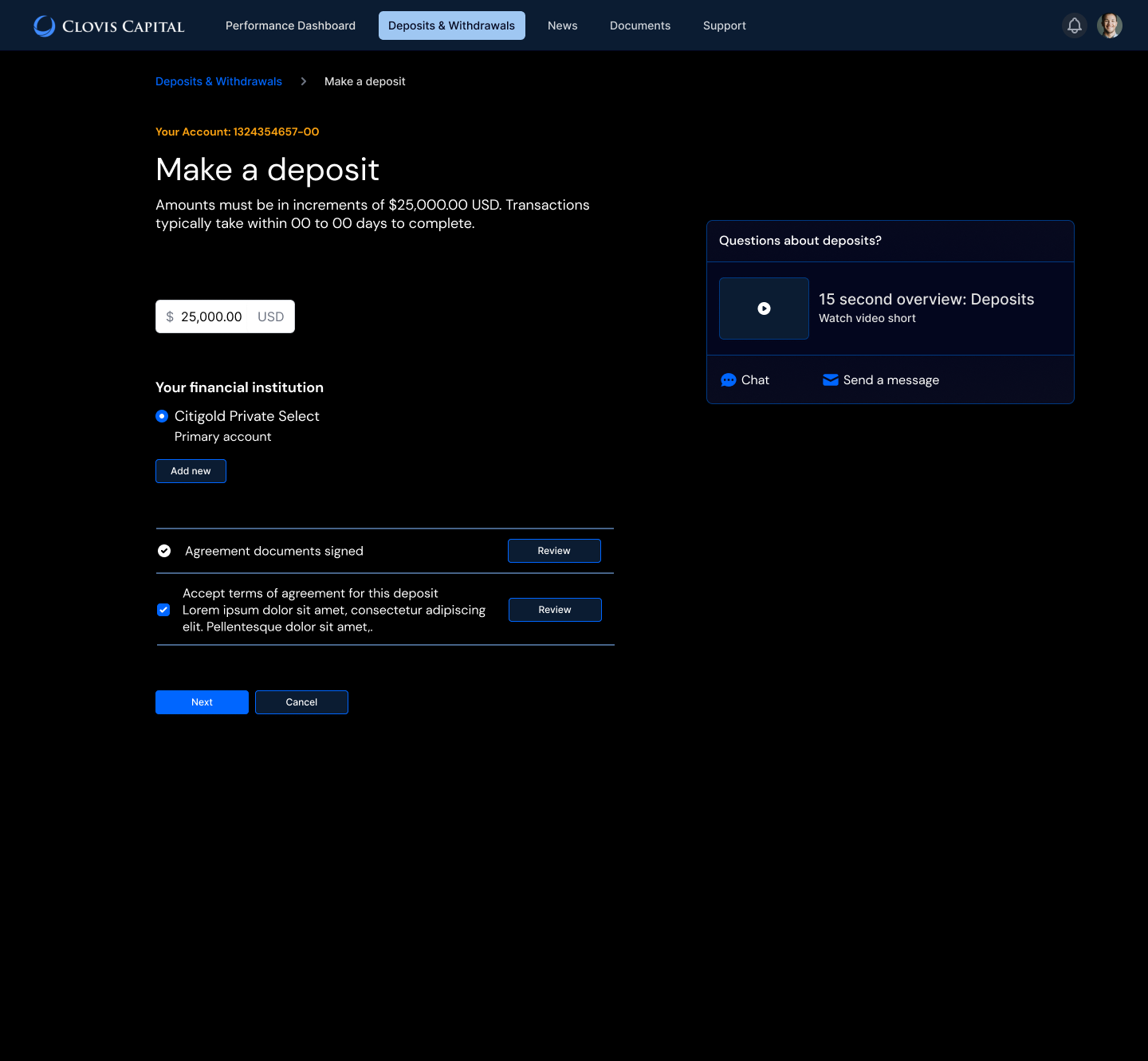 Deposit page